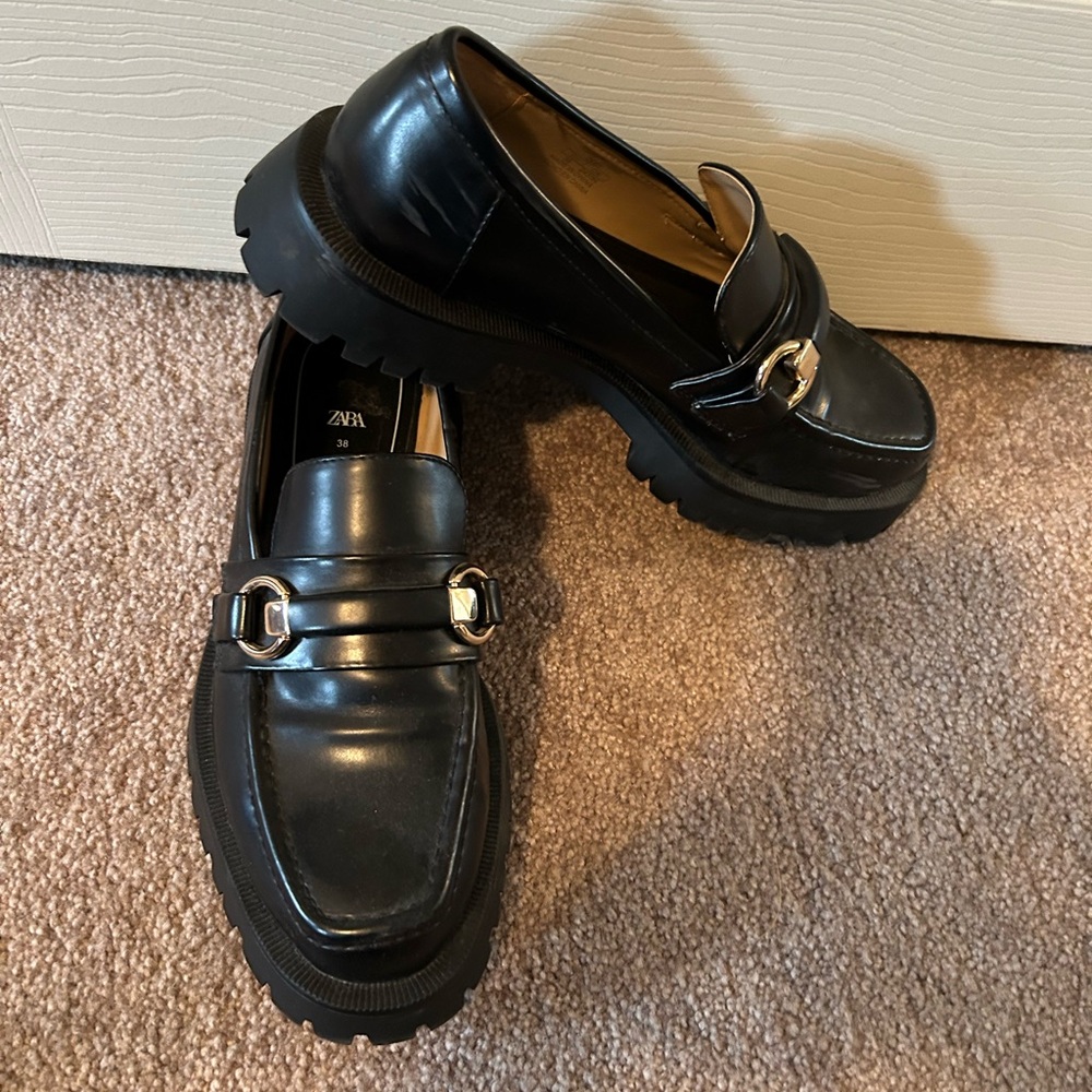 Zara black lug soled loafers. Worn once